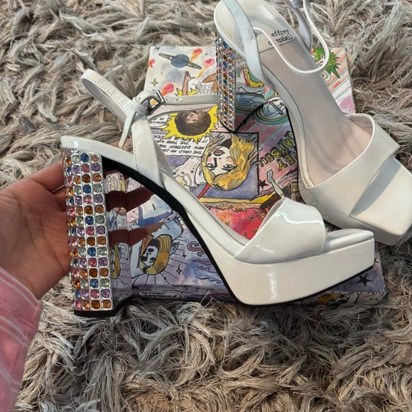 Jeffrey Campbell White Platform Sandals with Comic Art